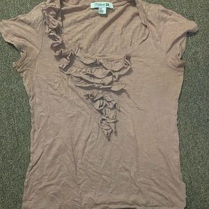 Forever 21 Dusty Rose Ruffled Short Sleeved Blouse Tee